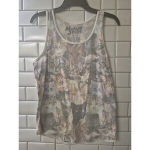 CAT Faces Allover Print TANK TOP Ladies SMALL Funny Cute Purr Meow